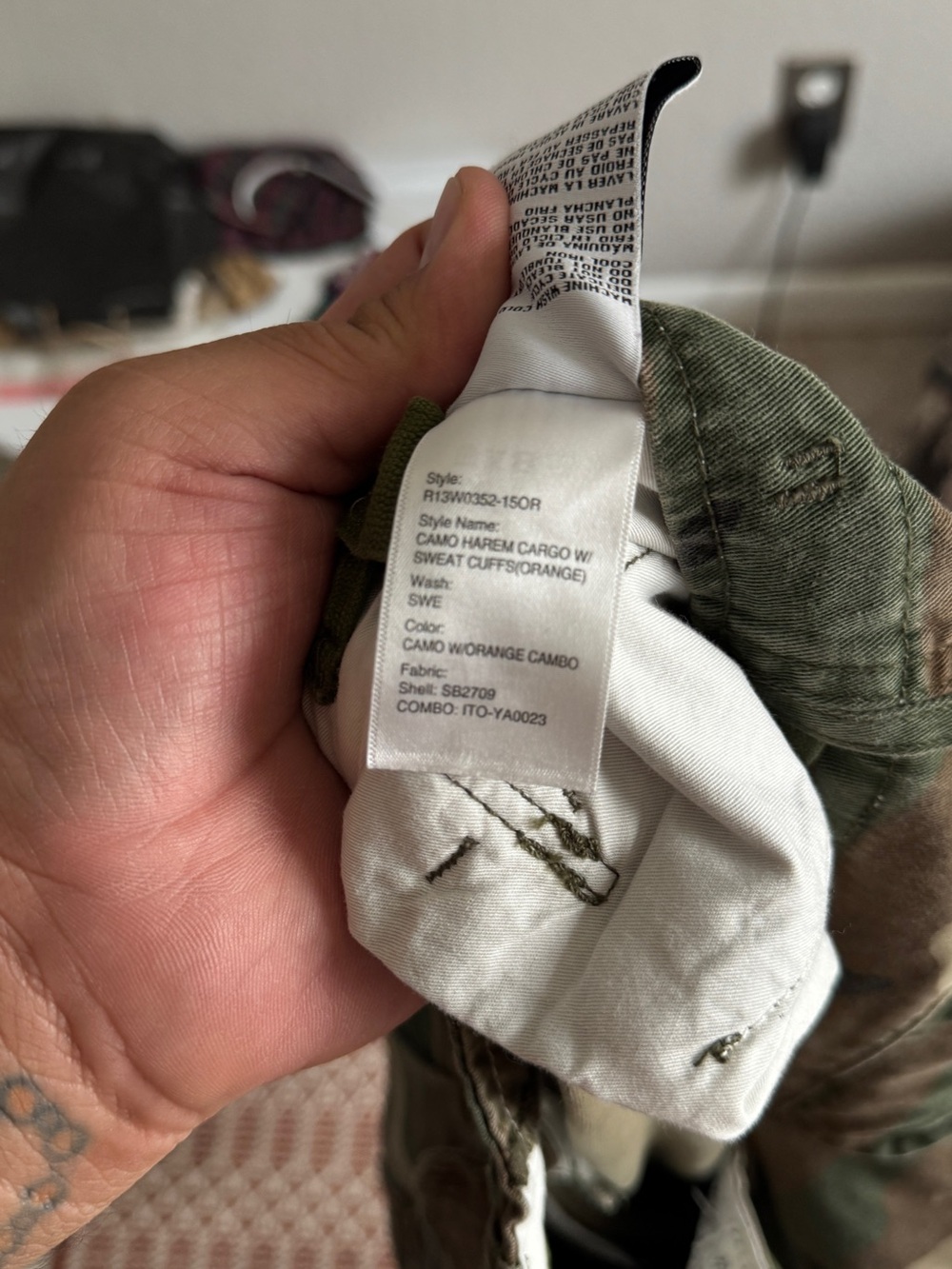 R13 Green and Orange Camo Harrem Sweat Cuffs Cargo Trousers - Picture 3 of 5